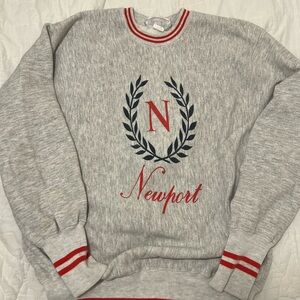 Newport Gray Crewneck Sweater with Red Trim